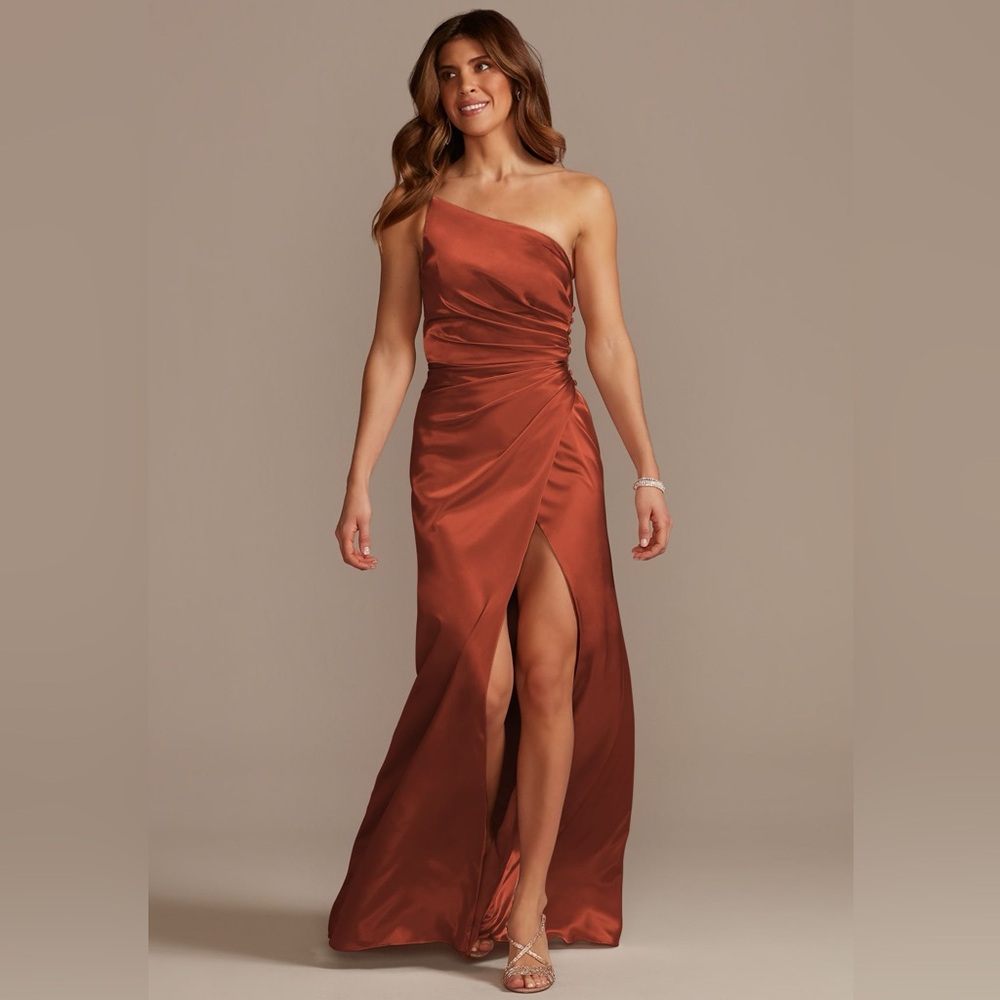 David's Bridal One-Shoulder Copper Dress